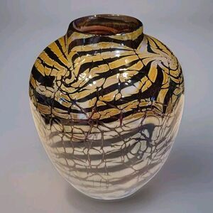 Charles Charlie Keeling CJK 2005 Iridescent Studio Art Glass Vase Signed EUC